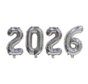 BALÃO METALIZADO KIT 2026 SILVER HOLOGRAPHIC 14"