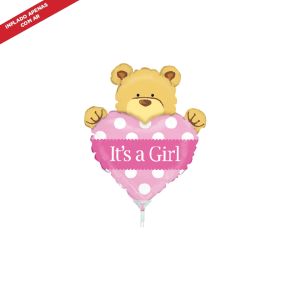 BALÃO METALIZADO MINI BIG HEART BEAR GIRL 14" GRABO