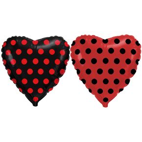 BALÃO METALIZADO HEART RED DOTS AND BLACK CORACAO 20" FLEXMETAL