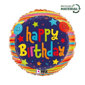 BALÃO METALIZADO BIRTHDAY BALLOONS & STARS 18" GRABO