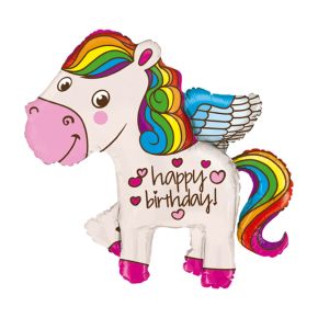 BALÃO METALIZADO RAINBOW BIRTHDAY PONY 45" GRABO