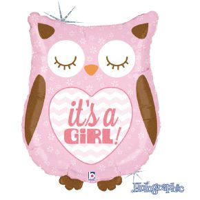 BALÃO METALIZADO IT'S A GIRL OWL HOLOGRAPHIC 26" GRABO