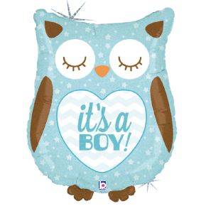 BALÃO METALIZADO IT'S A BOY OWL HOLOGRAPHIC 26" GRABO