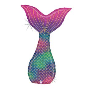 BALÃO METALIZADO GLITTER MERMAID TAIL HOLOGRAPHIC 46" GRABO