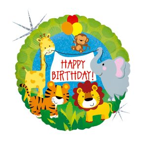 BALÃO METALIZADO JUNGLE ANIMALS BIRTHDAY 18" GRABO