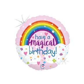 BALÃO METALIZADO GLITTER MAGICAL RAINBOW BIRTHDAY 18" GRABO