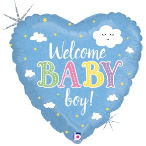 BALÃO METALIZADO WELCOME BABY BOY HOLOGRAPHIC 18" GRABO