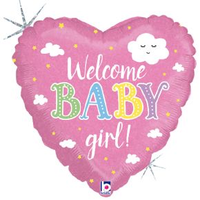 BALÃO METALIZADO WELCOME BABY GIRL HOLOGRAPHIC 18" GRABO