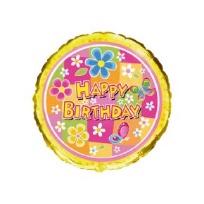 BALÃO METALIZADO HAPPY BIRTHDAY FLOWERS REDONDO 20" FLEXMETAL