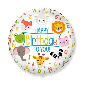 BALÃO METALIZADO HAPPY BIRTHDAY ANIMALS REDONDO 20" FLEXMETAL