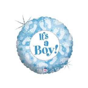 BALÃO METALIZADO IT'S A BOY FOOTPRINTS 18" GRABO