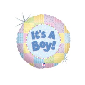 BALÃO METALIZADO PATCHWORK BABY BOY 18" GRABO