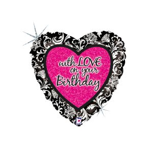 BALÃO METALIZADO WITH LOVE ON YOUR BIRTHDAY DAMASK 18" GRABO