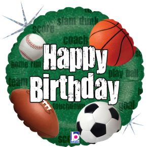 BALÃO METALIZADO SPORTS BALLS BIRTHDAY 18" GRABO