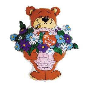 BALÃO METALIZADO URSO CESTA E FLORES SS GRABO