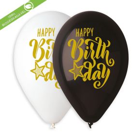 BALÃO DE LÁTEX GOLD HAPPY BIRTHDAY STAR GS120 COM 25 UNIDADES -13"