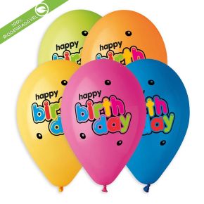 BALÃO DE LÁTEX MULTICOLOUR HAPPY BIRTHDAY BUBBLE GS120 COM 25 UNIDADES -13"