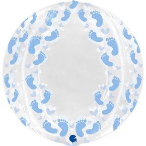 BALÃO GLOBE TRANSPARENT BLUE FOOTPRINT 4D 19" SEM VALVULA GRABO