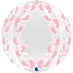 BALÃO GLOBE TRANSPARENT PINK FOOTPRINT 4D 19" SEM VALVULA GRABO