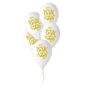 BALÃO DE LÁTEX GOLD HAPPY BIRTHDAY STAR BRANCO GS120 COM 5 UNIDADES -13''