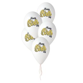 BALÃO DE LÁTEX GOLD HAPPY BIRTHDAY BRANCO GS120 COM 5 UNIDADES -13''