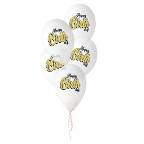 BALÃO DE LÁTEX GOLD HAPPY BIRTHDAY CRYSTAL GS120 COM 5 UNIDADES -13''